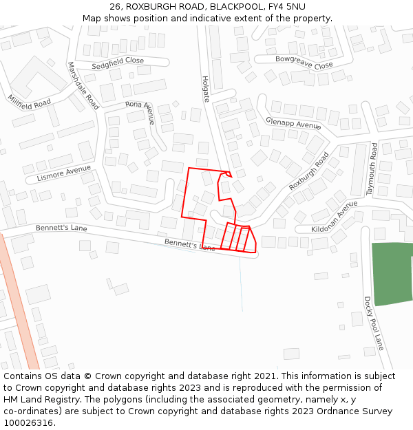 26, ROXBURGH ROAD, BLACKPOOL, FY4 5NU: Location map and indicative extent of plot