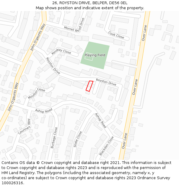 26, ROYSTON DRIVE, BELPER, DE56 0EL: Location map and indicative extent of plot