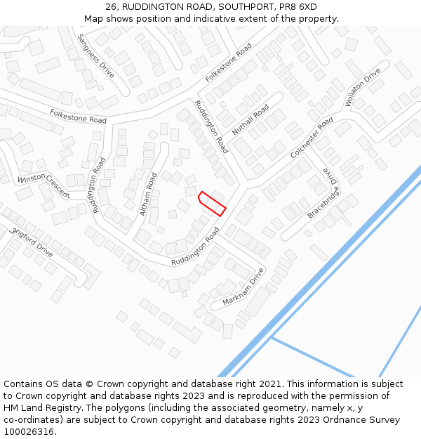 26, RUDDINGTON ROAD, SOUTHPORT, PR8 6XD: Location map and indicative extent of plot