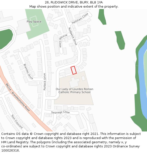 26, RUDGWICK DRIVE, BURY, BL8 1YA: Location map and indicative extent of plot