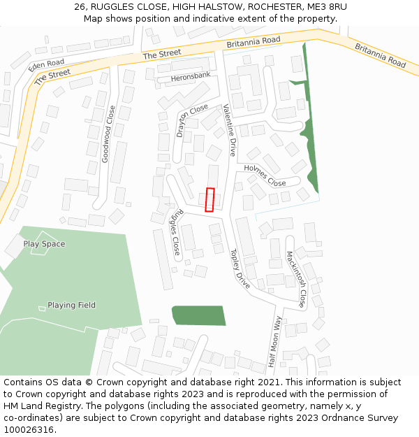 26, RUGGLES CLOSE, HIGH HALSTOW, ROCHESTER, ME3 8RU: Location map and indicative extent of plot