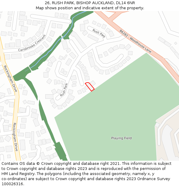 26, RUSH PARK, BISHOP AUCKLAND, DL14 6NR: Location map and indicative extent of plot