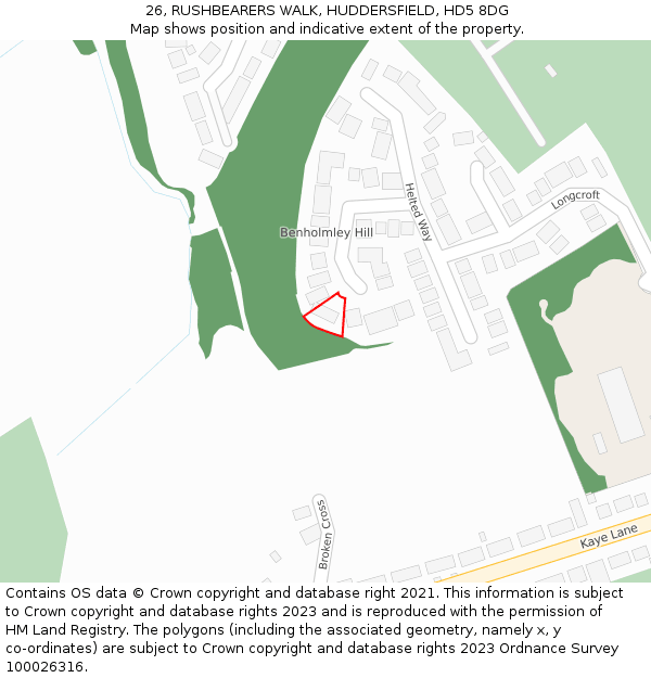 26, RUSHBEARERS WALK, HUDDERSFIELD, HD5 8DG: Location map and indicative extent of plot