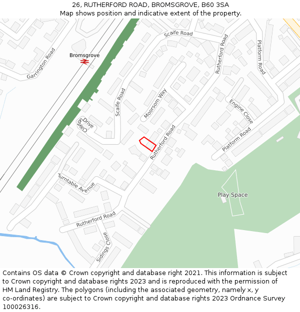 26, RUTHERFORD ROAD, BROMSGROVE, B60 3SA: Location map and indicative extent of plot