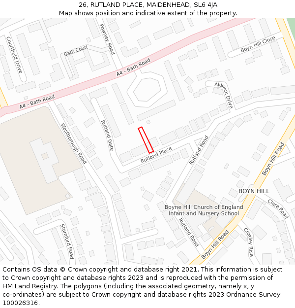 26, RUTLAND PLACE, MAIDENHEAD, SL6 4JA: Location map and indicative extent of plot
