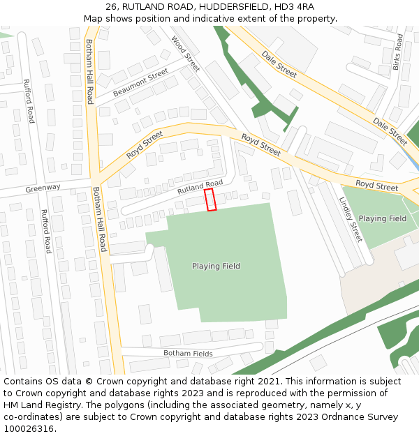 26, RUTLAND ROAD, HUDDERSFIELD, HD3 4RA: Location map and indicative extent of plot