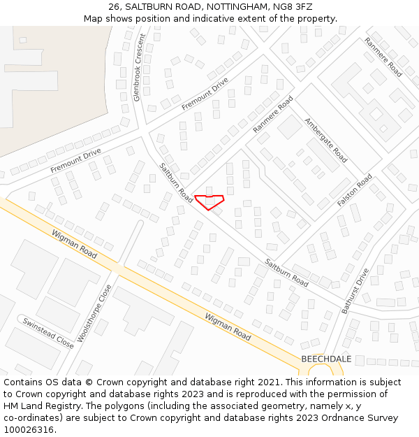 26, SALTBURN ROAD, NOTTINGHAM, NG8 3FZ: Location map and indicative extent of plot