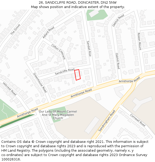 26, SANDCLIFFE ROAD, DONCASTER, DN2 5NW: Location map and indicative extent of plot