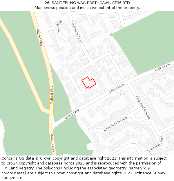 26, SANDERLING WAY, PORTHCAWL, CF36 3TD: Location map and indicative extent of plot