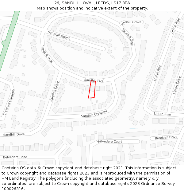 26, SANDHILL OVAL, LEEDS, LS17 8EA: Location map and indicative extent of plot