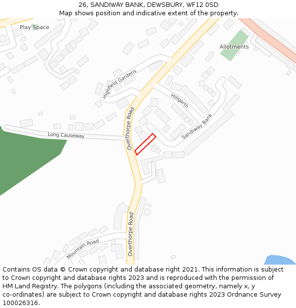 26, SANDIWAY BANK, DEWSBURY, WF12 0SD: Location map and indicative extent of plot