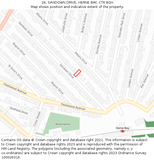 26, SANDOWN DRIVE, HERNE BAY, CT6 8QH: Location map and indicative extent of plot