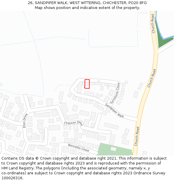 26, SANDPIPER WALK, WEST WITTERING, CHICHESTER, PO20 8FG: Location map and indicative extent of plot