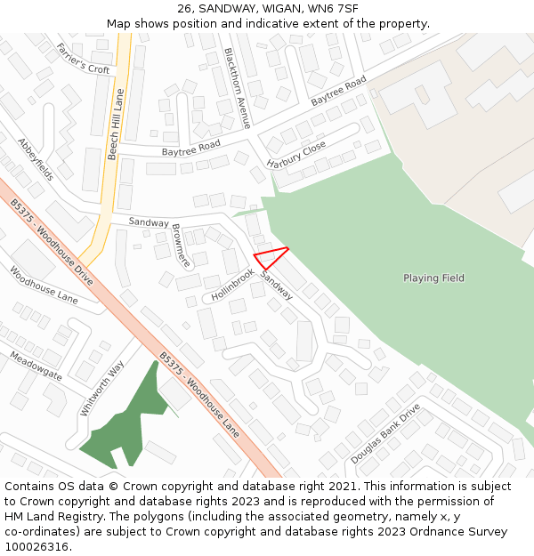 26, SANDWAY, WIGAN, WN6 7SF: Location map and indicative extent of plot