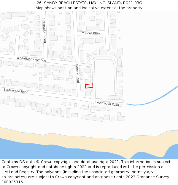 26, SANDY BEACH ESTATE, HAYLING ISLAND, PO11 9RG: Location map and indicative extent of plot