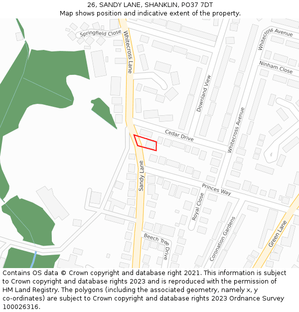 26, SANDY LANE, SHANKLIN, PO37 7DT: Location map and indicative extent of plot