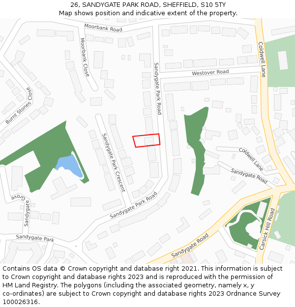 26, SANDYGATE PARK ROAD, SHEFFIELD, S10 5TY: Location map and indicative extent of plot
