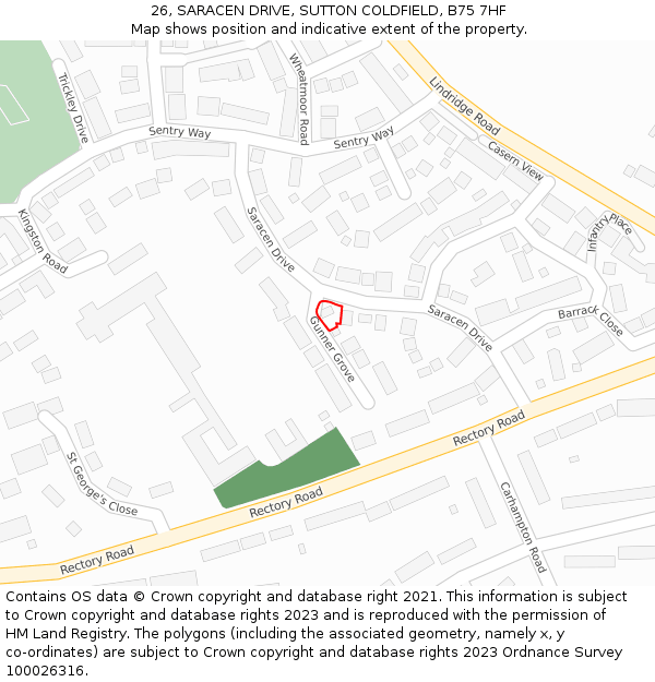 26, SARACEN DRIVE, SUTTON COLDFIELD, B75 7HF: Location map and indicative extent of plot