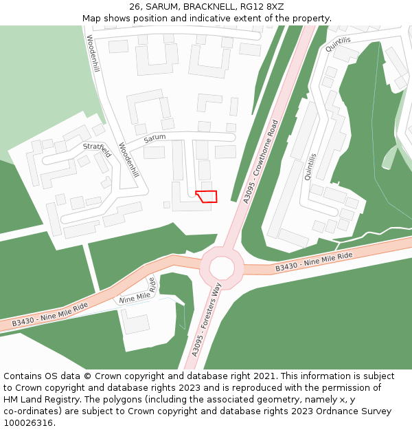 26, SARUM, BRACKNELL, RG12 8XZ: Location map and indicative extent of plot