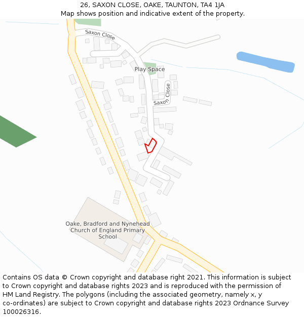 26, SAXON CLOSE, OAKE, TAUNTON, TA4 1JA: Location map and indicative extent of plot