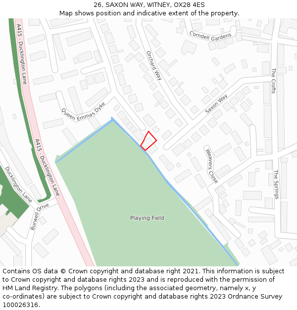 26, SAXON WAY, WITNEY, OX28 4ES: Location map and indicative extent of plot