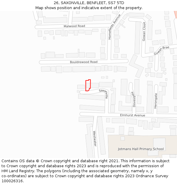 26, SAXONVILLE, BENFLEET, SS7 5TD: Location map and indicative extent of plot