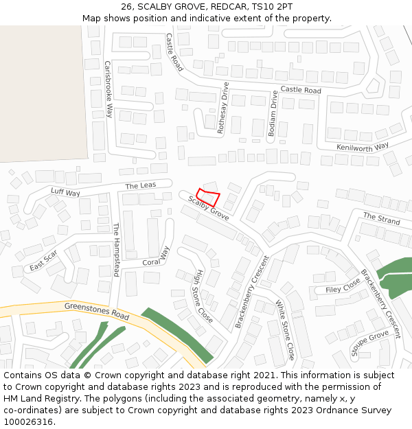 26, SCALBY GROVE, REDCAR, TS10 2PT: Location map and indicative extent of plot