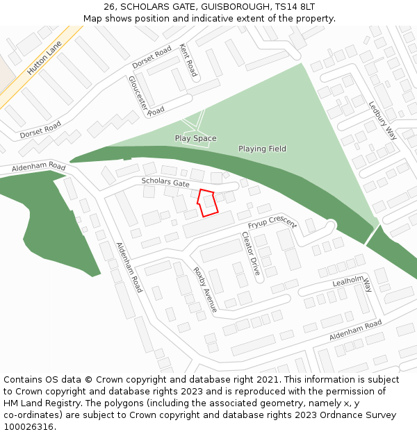 26, SCHOLARS GATE, GUISBOROUGH, TS14 8LT: Location map and indicative extent of plot