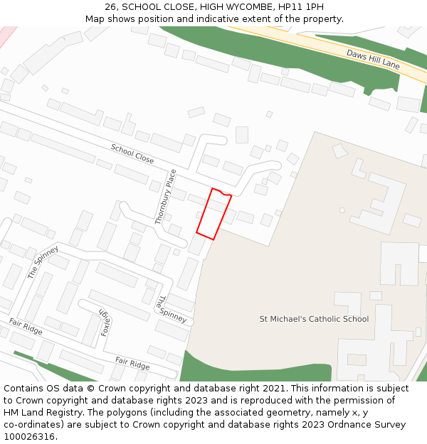 26, SCHOOL CLOSE, HIGH WYCOMBE, HP11 1PH: Location map and indicative extent of plot