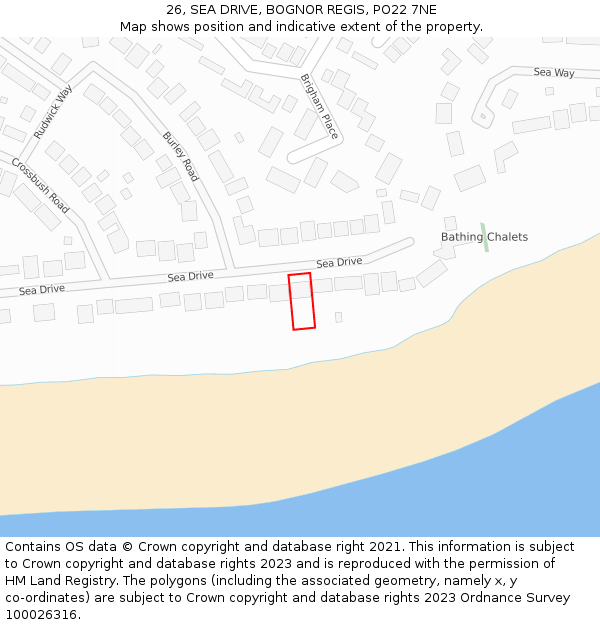 26, SEA DRIVE, BOGNOR REGIS, PO22 7NE: Location map and indicative extent of plot