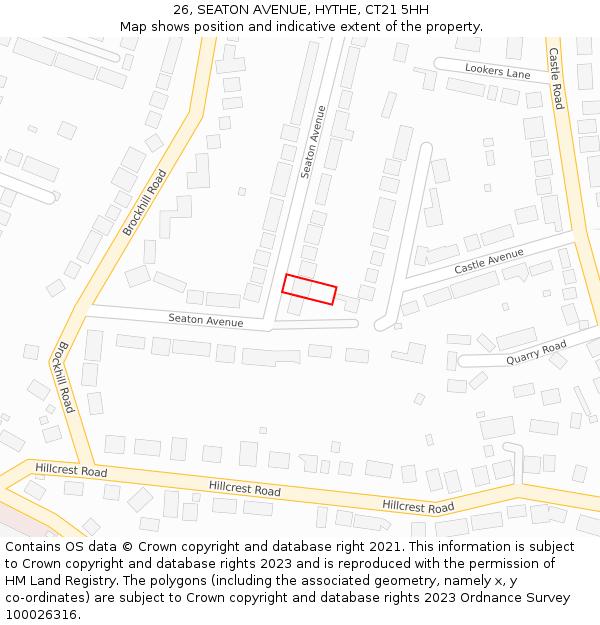 26, SEATON AVENUE, HYTHE, CT21 5HH: Location map and indicative extent of plot