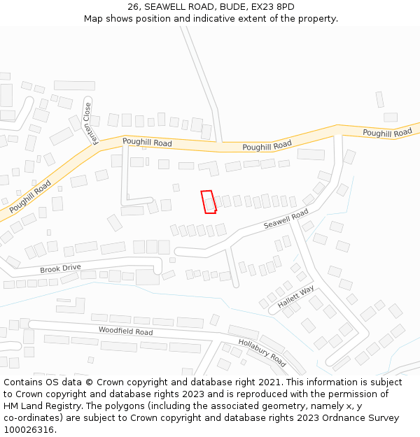 26, SEAWELL ROAD, BUDE, EX23 8PD: Location map and indicative extent of plot