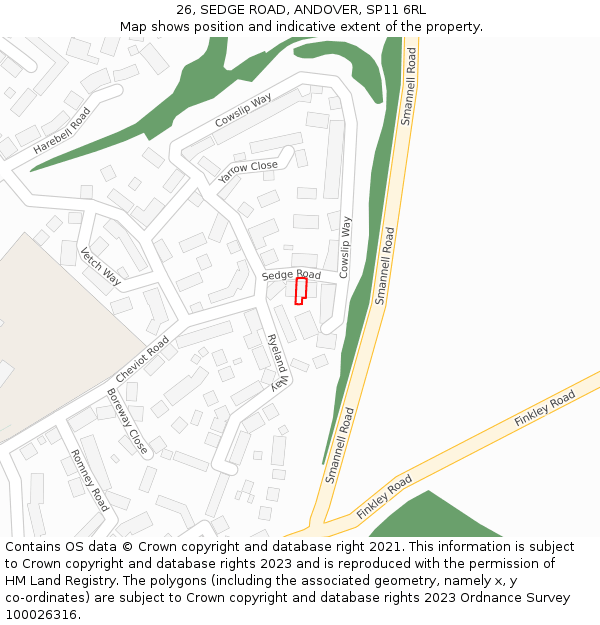 26, SEDGE ROAD, ANDOVER, SP11 6RL: Location map and indicative extent of plot