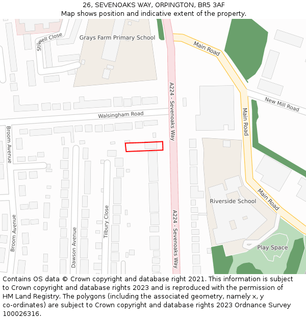 26, SEVENOAKS WAY, ORPINGTON, BR5 3AF: Location map and indicative extent of plot