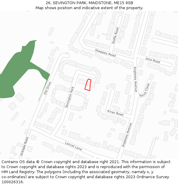26, SEVINGTON PARK, MAIDSTONE, ME15 9SB: Location map and indicative extent of plot