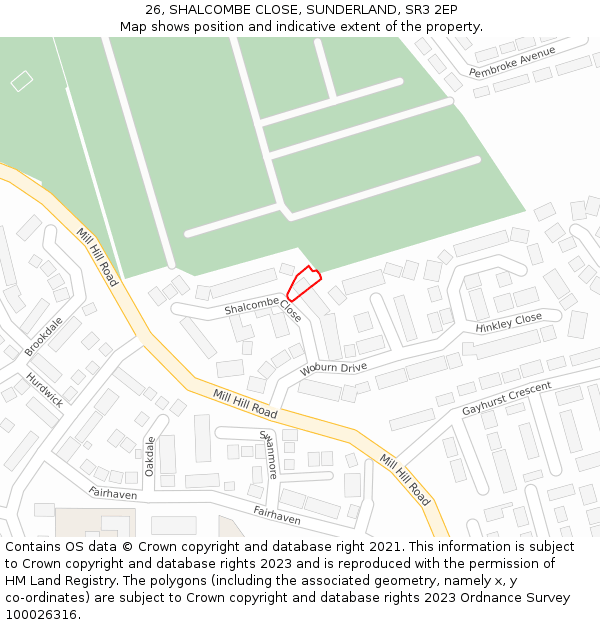 26, SHALCOMBE CLOSE, SUNDERLAND, SR3 2EP: Location map and indicative extent of plot