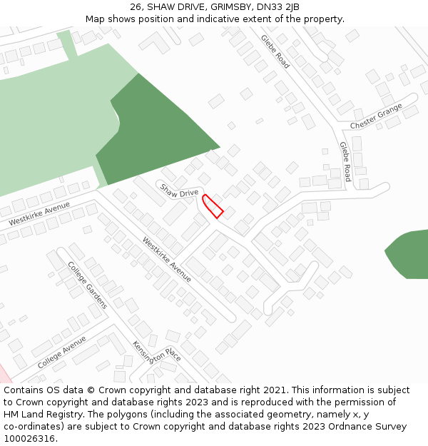 26, SHAW DRIVE, GRIMSBY, DN33 2JB: Location map and indicative extent of plot