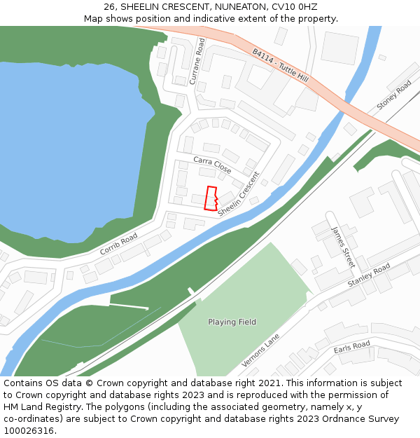 26, SHEELIN CRESCENT, NUNEATON, CV10 0HZ: Location map and indicative extent of plot