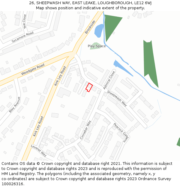 26, SHEEPWASH WAY, EAST LEAKE, LOUGHBOROUGH, LE12 6WJ: Location map and indicative extent of plot