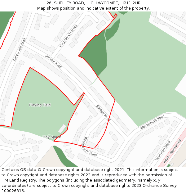 26, SHELLEY ROAD, HIGH WYCOMBE, HP11 2UP: Location map and indicative extent of plot