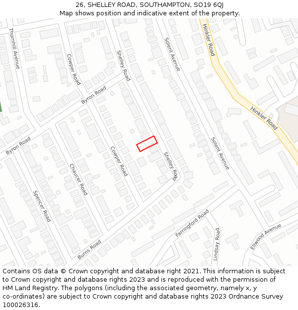 26, SHELLEY ROAD, SOUTHAMPTON, SO19 6QJ: Location map and indicative extent of plot