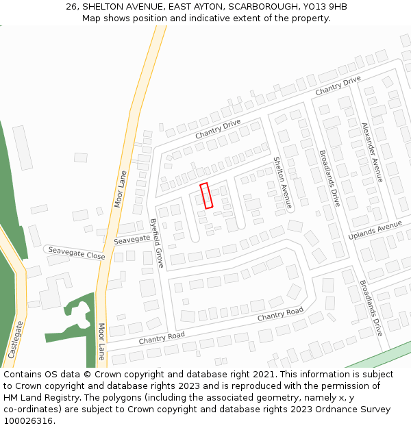 26, SHELTON AVENUE, EAST AYTON, SCARBOROUGH, YO13 9HB: Location map and indicative extent of plot