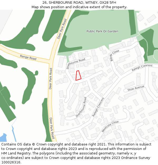 26, SHERBOURNE ROAD, WITNEY, OX28 5FH: Location map and indicative extent of plot