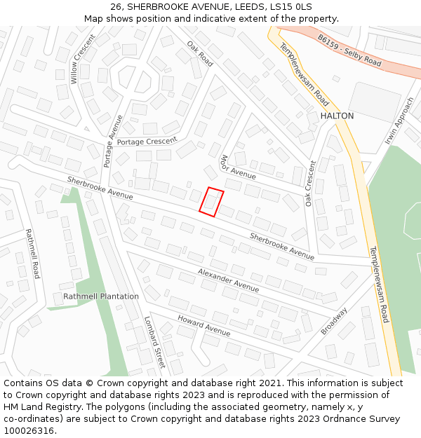 26, SHERBROOKE AVENUE, LEEDS, LS15 0LS: Location map and indicative extent of plot