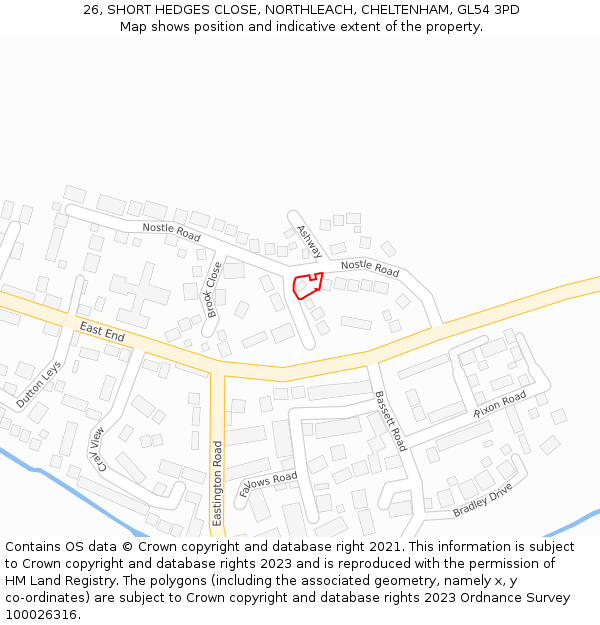 26, SHORT HEDGES CLOSE, NORTHLEACH, CHELTENHAM, GL54 3PD: Location map and indicative extent of plot