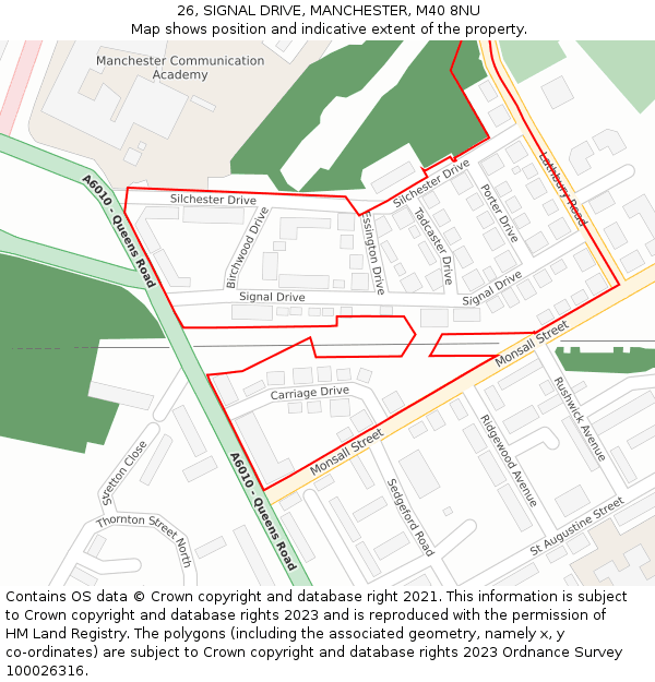 26, SIGNAL DRIVE, MANCHESTER, M40 8NU: Location map and indicative extent of plot