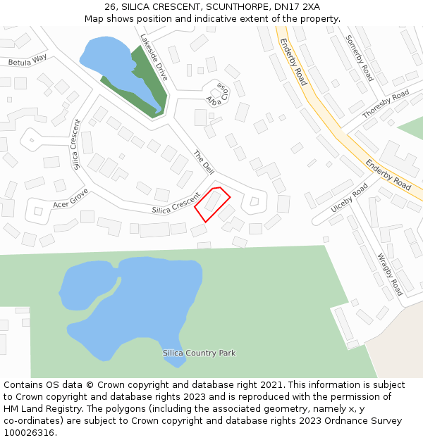 26, SILICA CRESCENT, SCUNTHORPE, DN17 2XA: Location map and indicative extent of plot