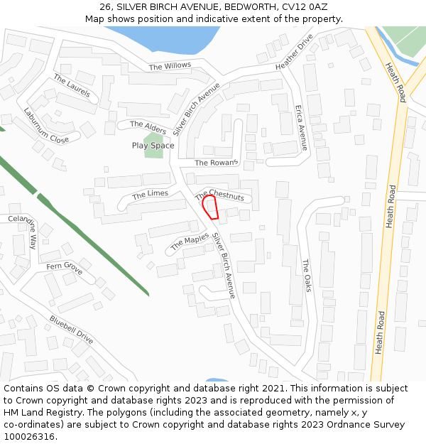 26, SILVER BIRCH AVENUE, BEDWORTH, CV12 0AZ: Location map and indicative extent of plot