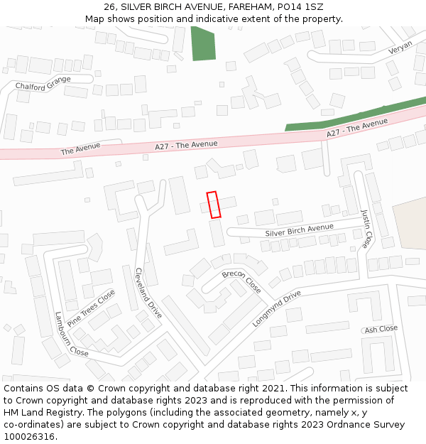 26, SILVER BIRCH AVENUE, FAREHAM, PO14 1SZ: Location map and indicative extent of plot