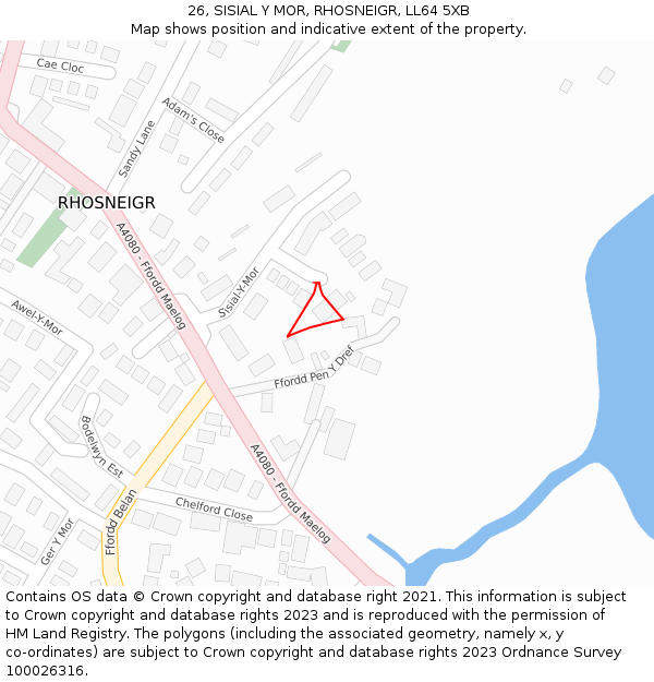 26, SISIAL Y MOR, RHOSNEIGR, LL64 5XB: Location map and indicative extent of plot